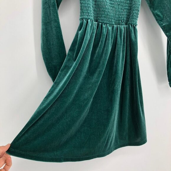 GAP Forest Green Smocked Velvet Long Sleeve Mini Dress Size  XSP - Picture 8 of 13